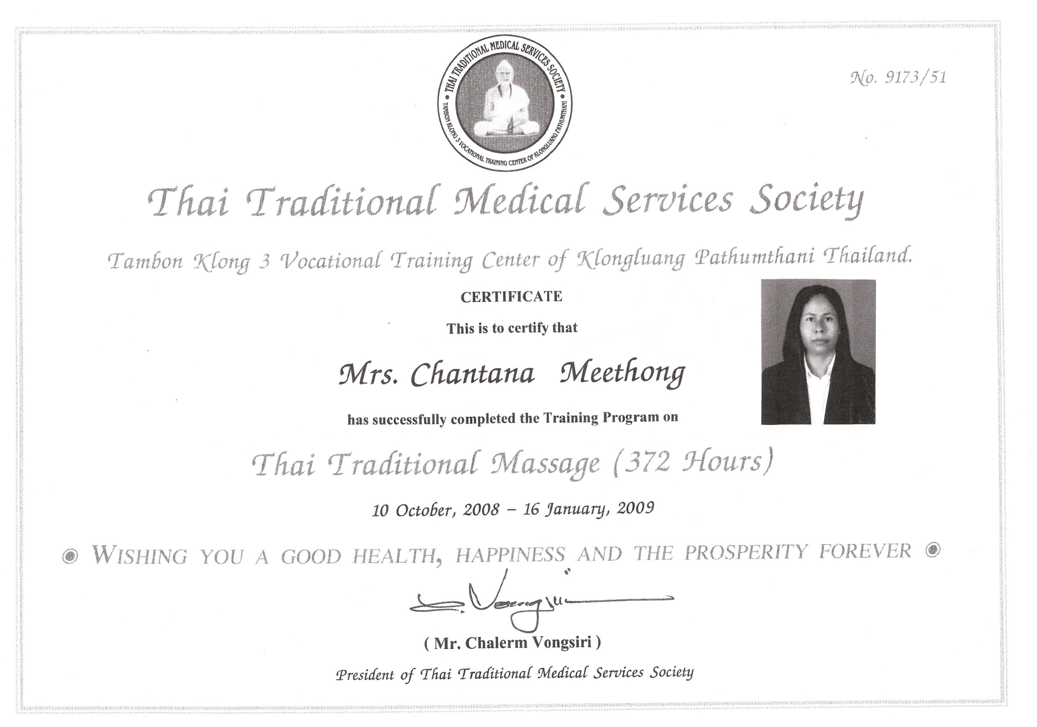 Certifikat massage Chantana